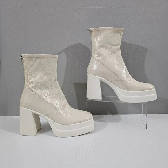NEW Free People Double Stack Platform Boot Women EU 39.5 Bone Ivory Leather Heel - Picture 3 of 14